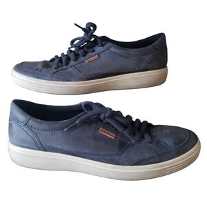 Ecco Leather Casual Sneakers Comfort Walking Shoes Navy Blue Mens 10